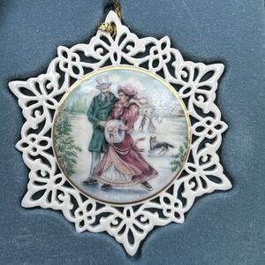 Lenox Porcelain Christmas Ornament Victorian Lace Skaters Vintage FIne China Box